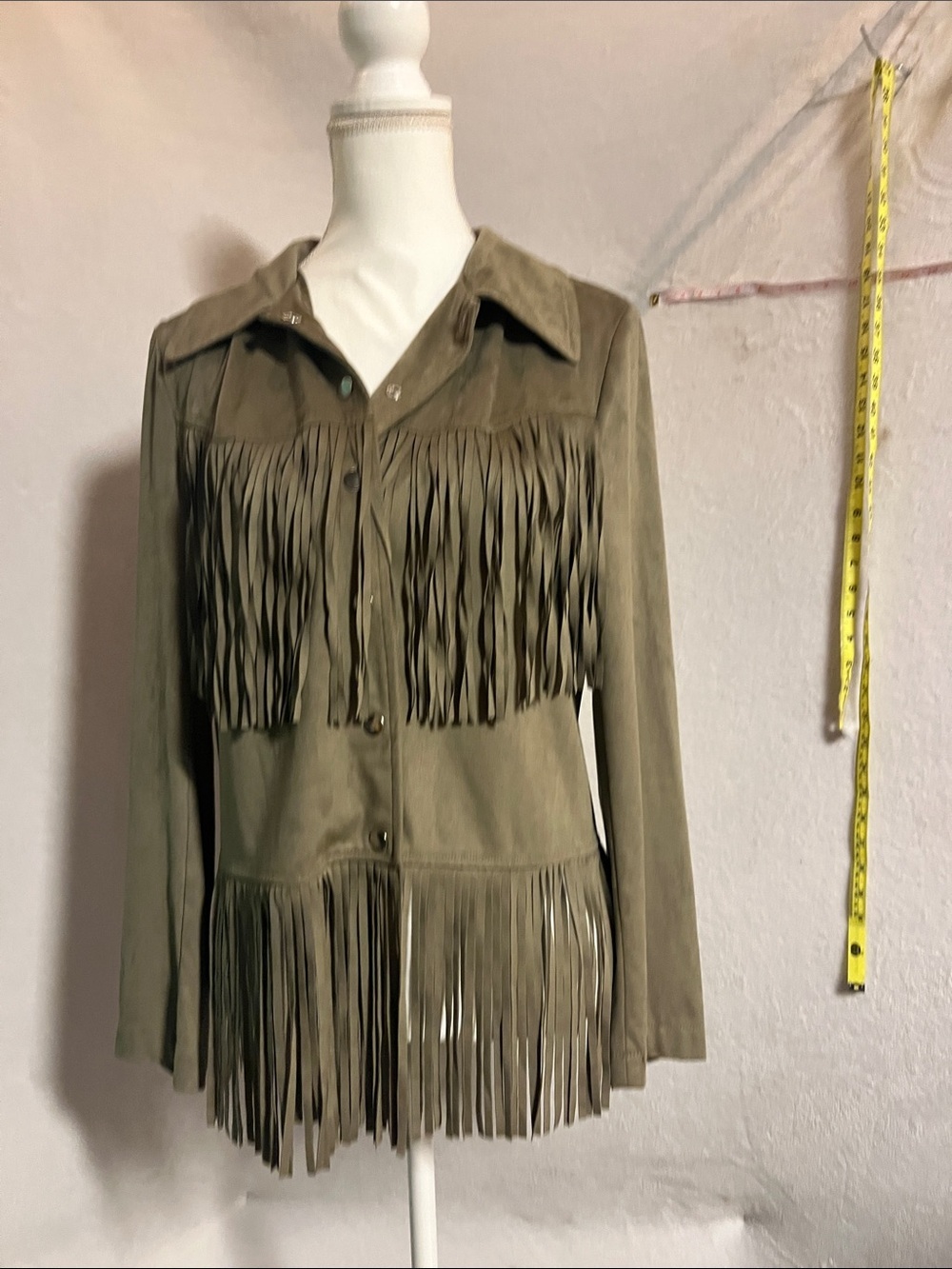 Adore Olive Fringe Suede Button-Front Jacket